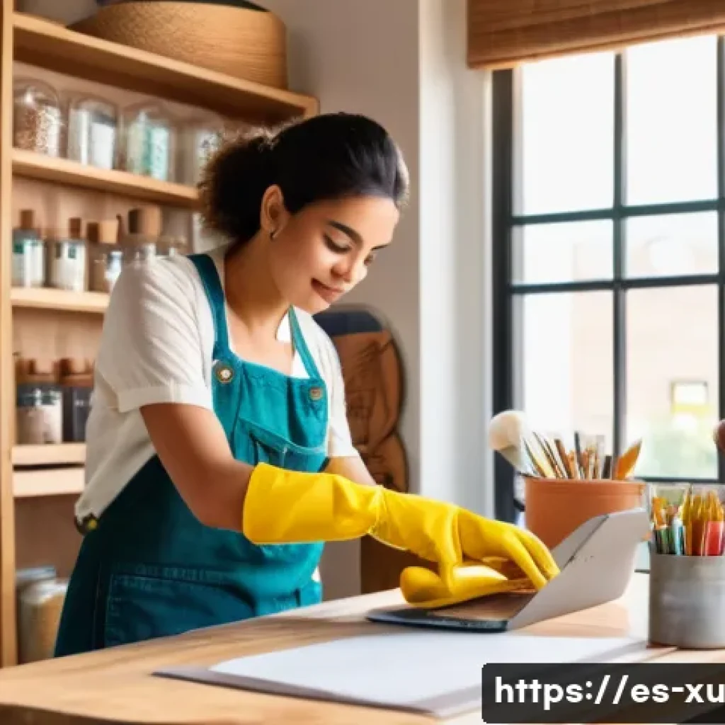 DIY 프로젝트에 대한 정보 검색 팁 - A cozy, sunlit craft room with a wooden workbench covered in colorful DIY materials like recycled gl...