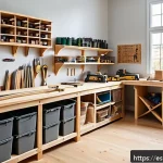 Home 23 DIY 프로젝트의 목표 달성을 위한 체크리스트 - A well-organized DIY woodworking workshop in a bright, spacious room with large windows letting in n...