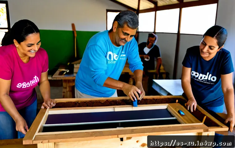 Home 17 DIY 제작 커뮤니티의 발전 방향 - Photorealistic community makerspace in a Spanish city, diverse Hispanic adults and an older woman co...